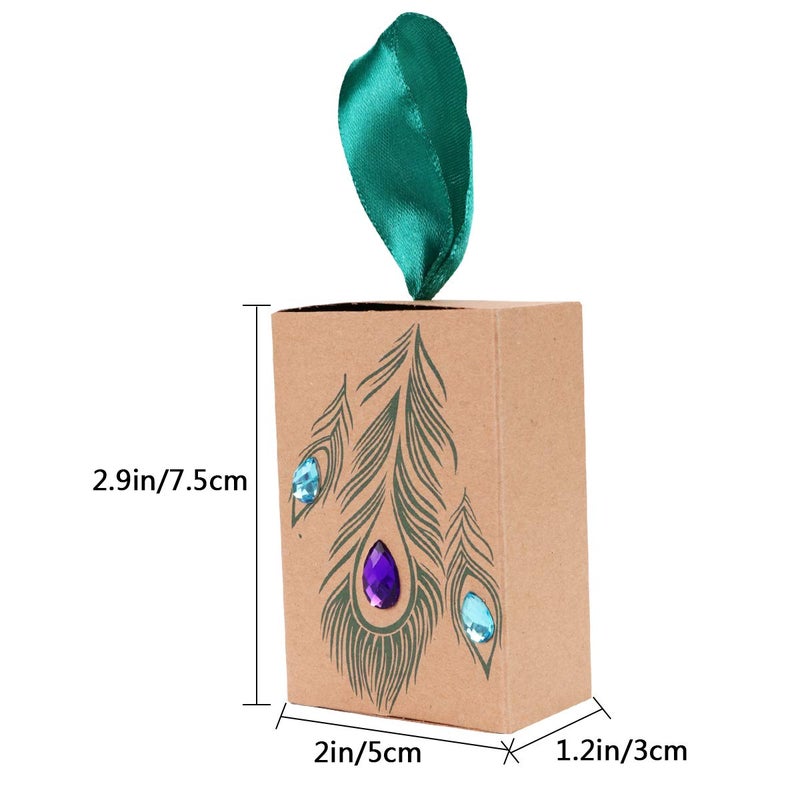 Faylapa Suitcase Candy Boxes, Party Favor Candy Box, Vintage Kraft Paper Gift Bag for Travel Theme Party,Wedding,Birthday,Bridal Shower (Peacock Feather 50pcs) - Image 5